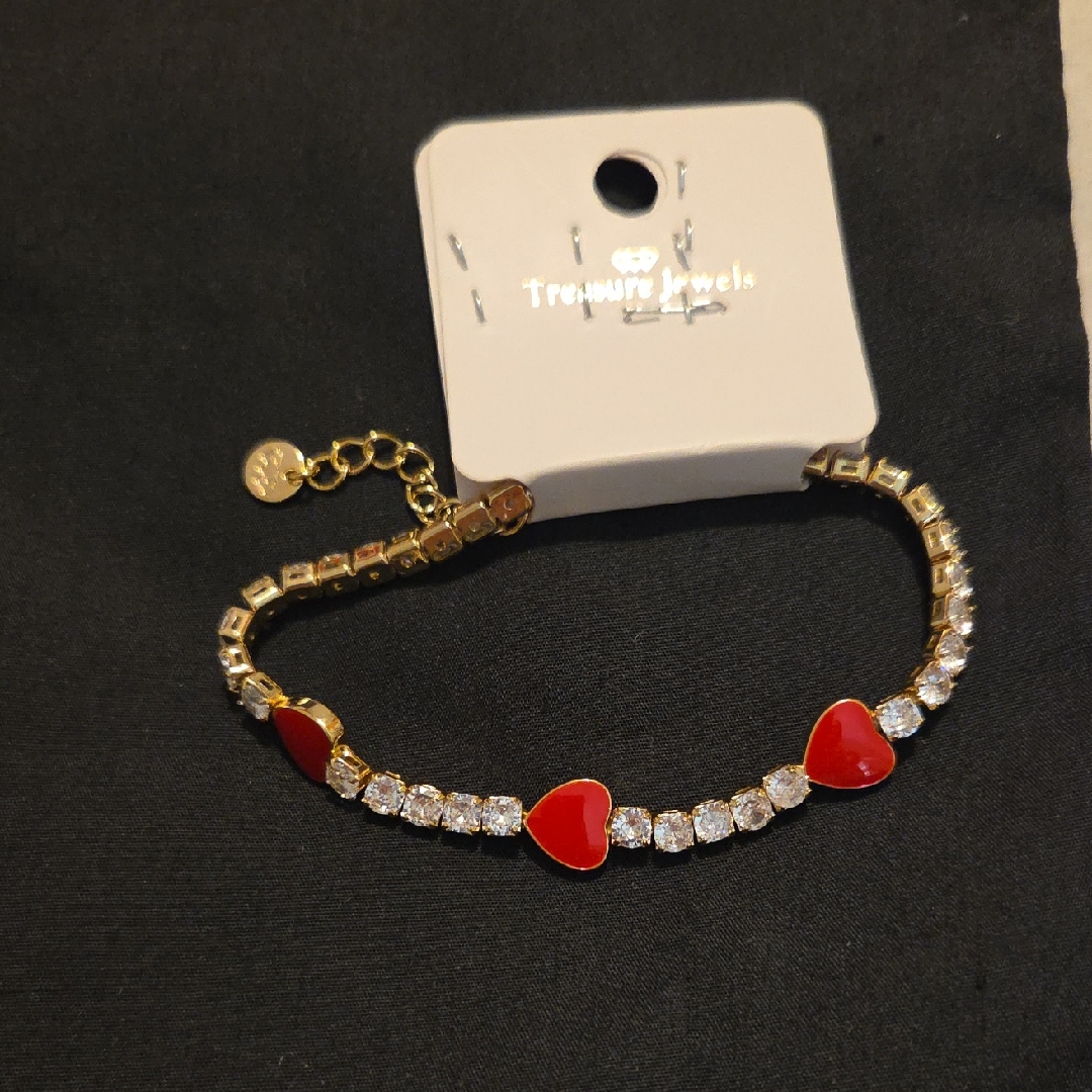 Treasure Jewels Gold And Red Heart Bracelet